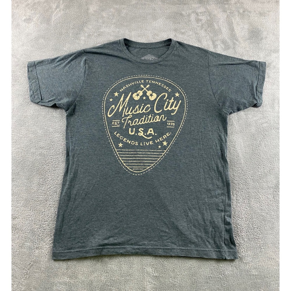 Music City Nashville Tennessee Graphic T-Shirt Gray Mens Large Legends Live Here